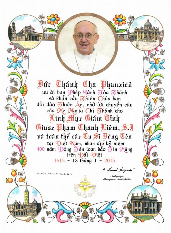 Phép lành Tòa Thánh nhân dịp kỷ niệm 400 năm loan báo Tin Mừng trên Đất Việt
