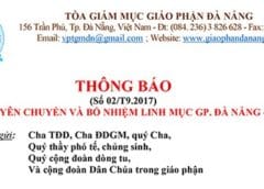 Thuyên chuyển và Bổ nhiệm Linh mục Giáo phận Đà Nẵng 2017