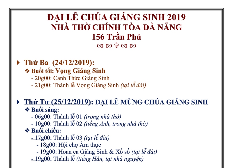 Chương Trình Đại Lễ Chúa Giáng Sinh 2019