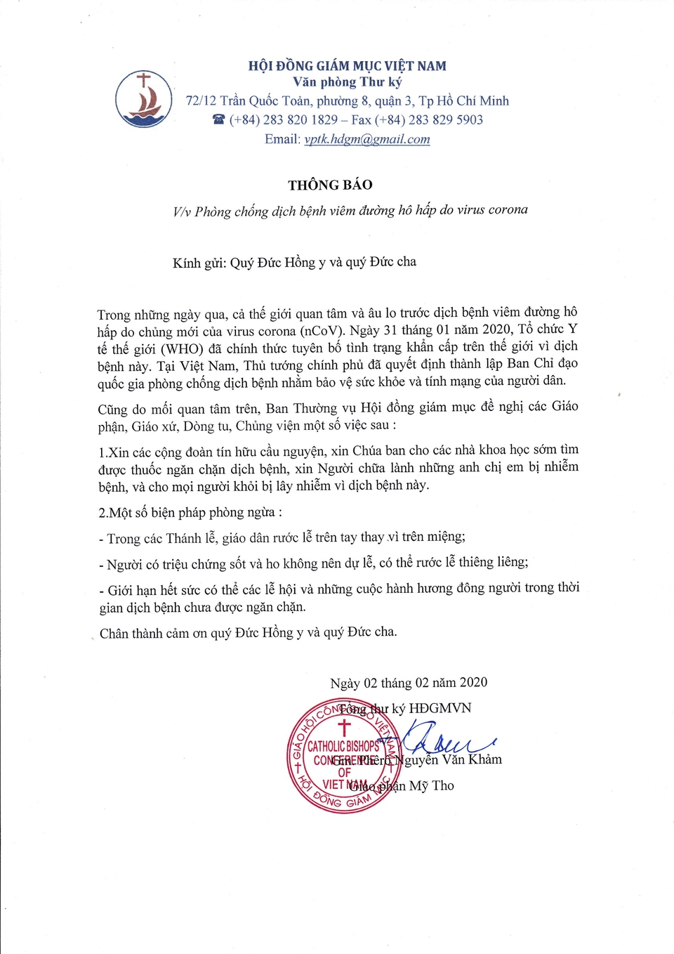 Thông báo: Phòng chống dịch bệnh viêm đường hô hấp do virus corona