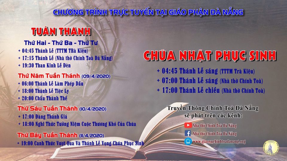 CHƯƠNG TRÌNH TRỰC TUYẾN TUẦN THÁNH VÀ LỄ PHỤC SINH 2020 TẠI GIÁO PHẬN ĐÀ NẴNG
