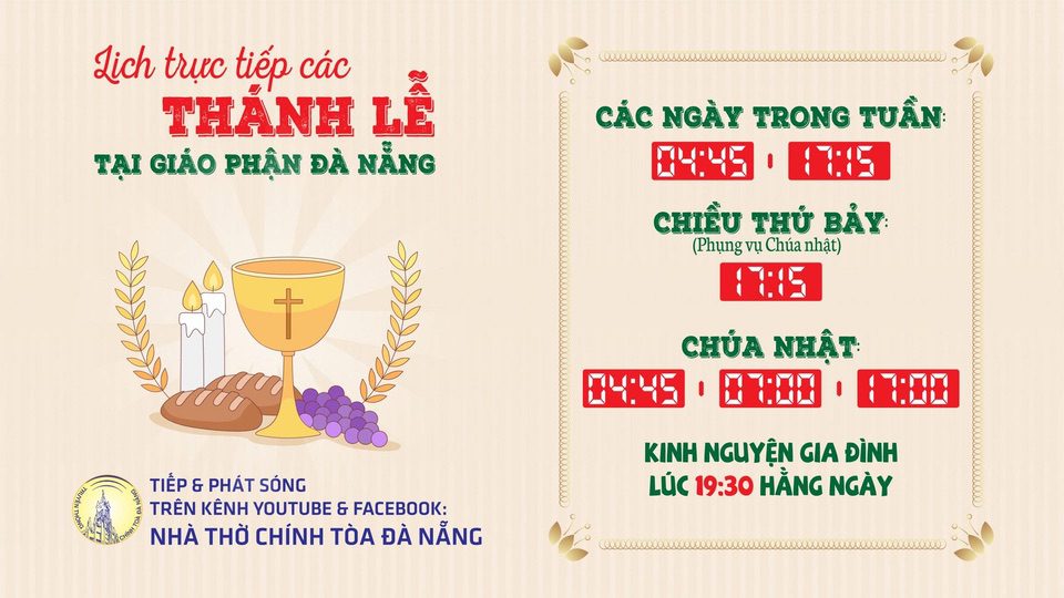 Lịch Trực Tuyến Các Thánh Lễ Tuần XXI Thường Niên (24-29/08/2020) Tại Giáo Phận Đà Nẵng