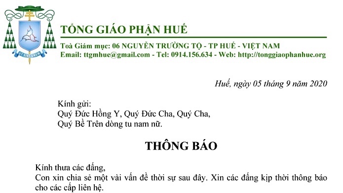 Thông báo của Hội Đồng Giám Mục Việt Nam ngày 05.9.2020