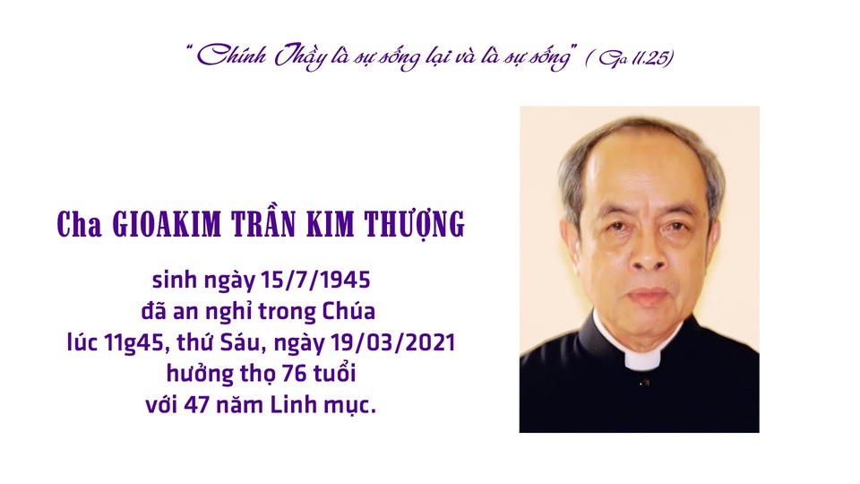 Cáo phó và tiểu sử cha GIOAKIM TRẦN KIM THƯỢNG