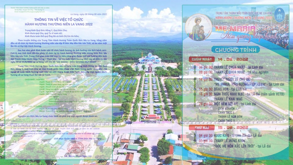 Thông tin về việc Hành Hương Thường Niên La Vang 2022